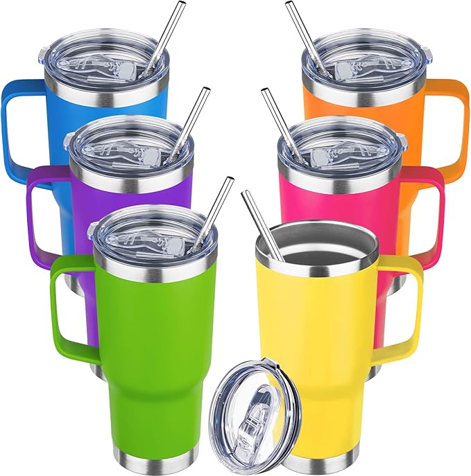 20 oz Tumbler with Handle Stainless Steel Insulated Coffee Mug Tumbler with Lid and Straw Double Wall Vacuum Insulated Coffee Mug Leak Proof Travel Mug Tumbler for Hot and Cold Drink (Mix Color-9)