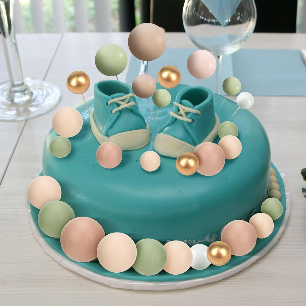 108 Pcs Balls Cake Topper DIY Cupcake Insert Foam Balloons for Cake Baking Wedding Anniversary Birthday Decoration(Matcha Green, Light Brown, Khaki,Multi Sizes)
