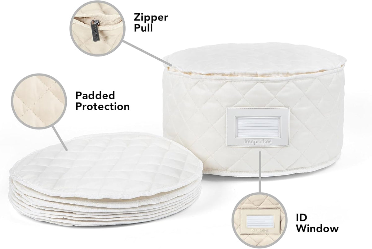 Covermates Keepsakes - Dish Storage - Padded Protection - ID Window - Stain Resistant - Machine Washable - China Storage, Cream