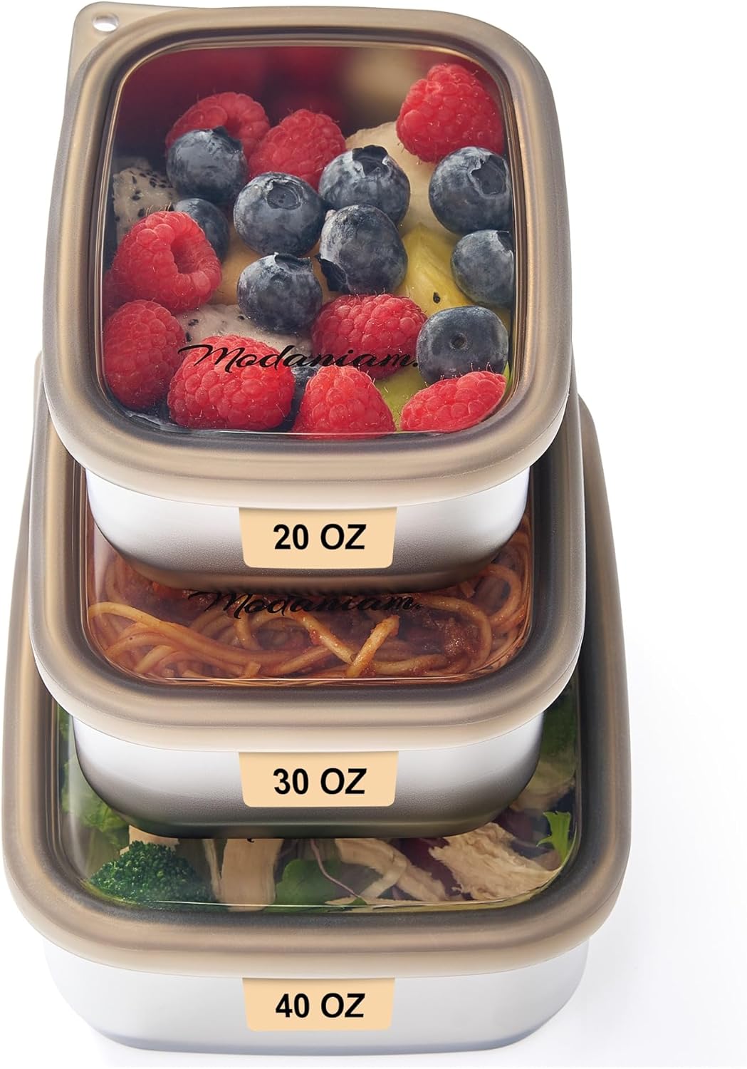 Flexibento - Stainless Steel Nesting Lunch Containers with clear Silicone Lids, Leak Proof & Dishwasher Safe|Set -20,30, 40 OZ| Bento Box | Meal prep|Metal lunch Box for adults