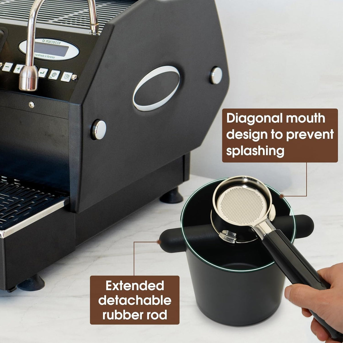 5inch Knock Box Espresso Knock Box Silicone coffee Tamper Mat Espresso Machine Accessories Set of 2 with Removable Knock Bar and Anti-Slip Base for Home Office Barista Tools for Bar Shop