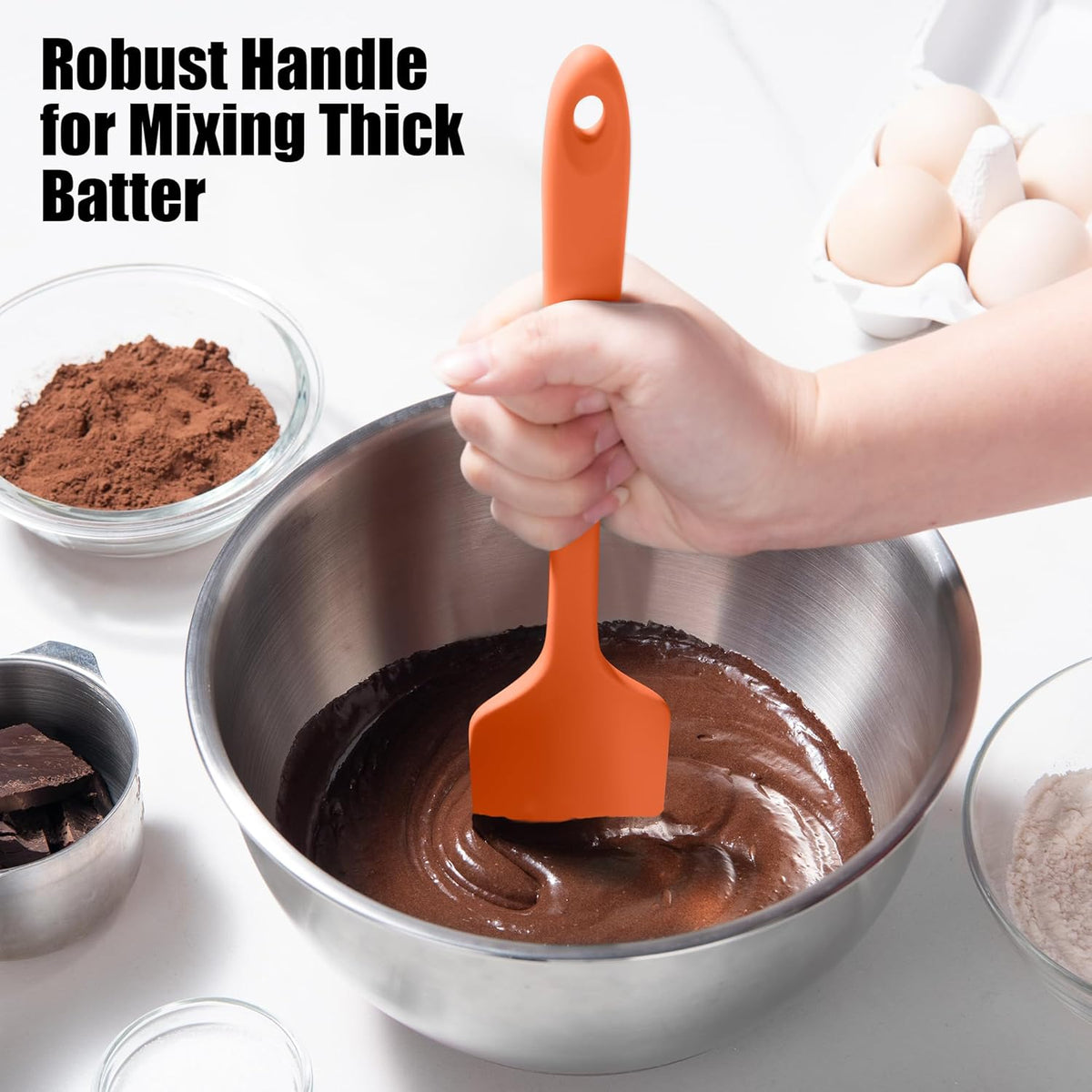 4-Piece Silicone Spatula Scrapers: Doosu 600°F Heat Resistant Food Grade Kitchen BPA Free Rubber Baking Cooking Tool Nonstick Utensil Set for Mixing, Scraping, Folding, Stirring, Serving (Multi-5)
