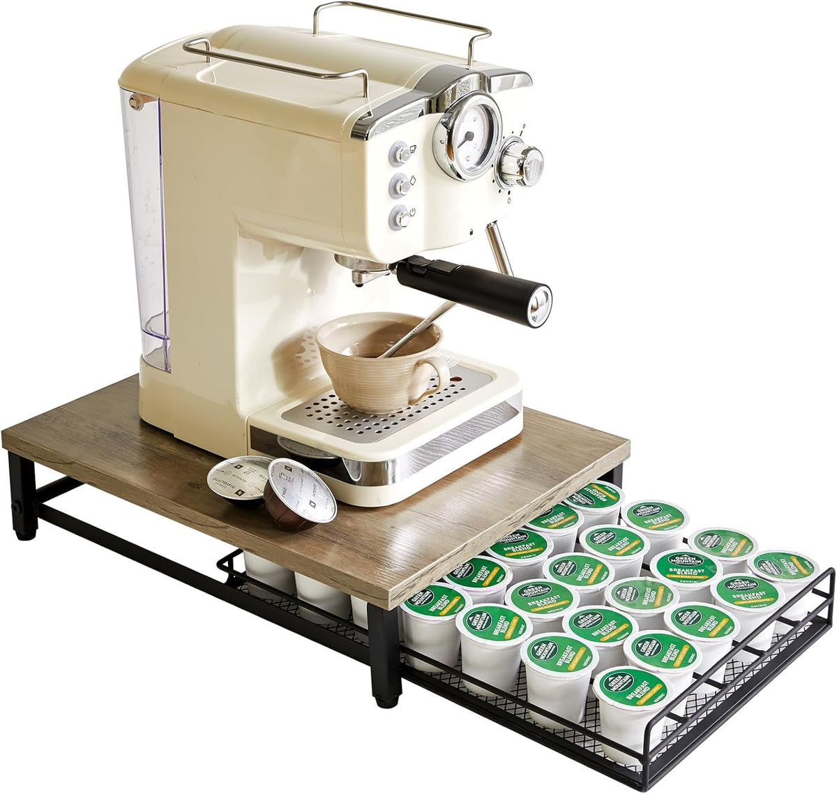 IBUYKE Coffee Pod Drawer Holder for K Cup, 35 Capacity Capsule Pods Storage Organizer,Under Coffee Pot Storage Drawer, Home Kitchen Coffee Pod Holder Counter Coffee Station,Greige UTCJ001Y