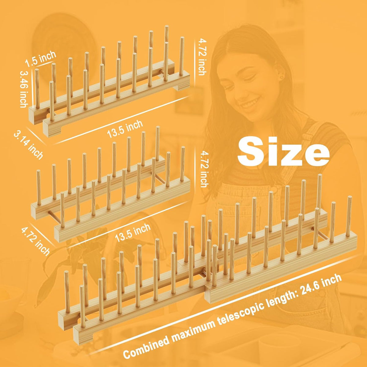 Bamboo Dish Rack - Expandable Plate Rack & Dish Drying Rack for Kitchen Cabinet Storage, Adjustable Multi-Functional Design Organizer for Plates, Cups, Pots, Cutting Boards (Natural Bamboo) 2 PACK