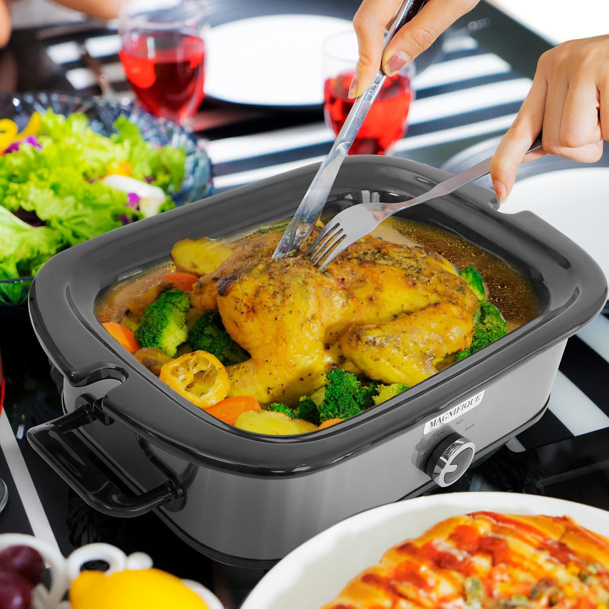 4-Quart Slow Cooker with Casserole Manual Warm Setting - Perfect Kitchen Small Appliance for Family Dinners, Dishwasher Safe Crock, Stainless Steel