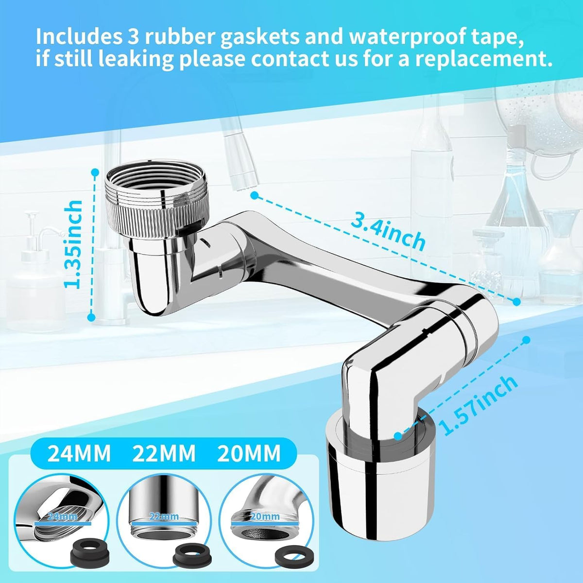 1080° Swivel Faucet Extender, Heavy Duty Rotating Sink Extension, Universal Swivel Multifunctional Robotic Arm, Rotating Splash Filter Extension Faucet Aerator for Kitchen Bathroom-1 Pcs