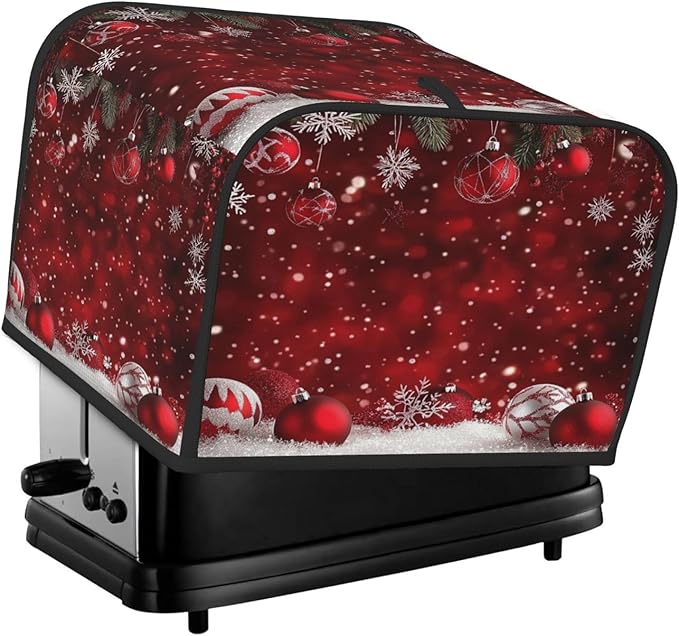 Toaster Cover 4 Slice Christmas Red Ball Winter Kitchen Small Appliance Covers with Pockets Dust and Fingerprint Protection