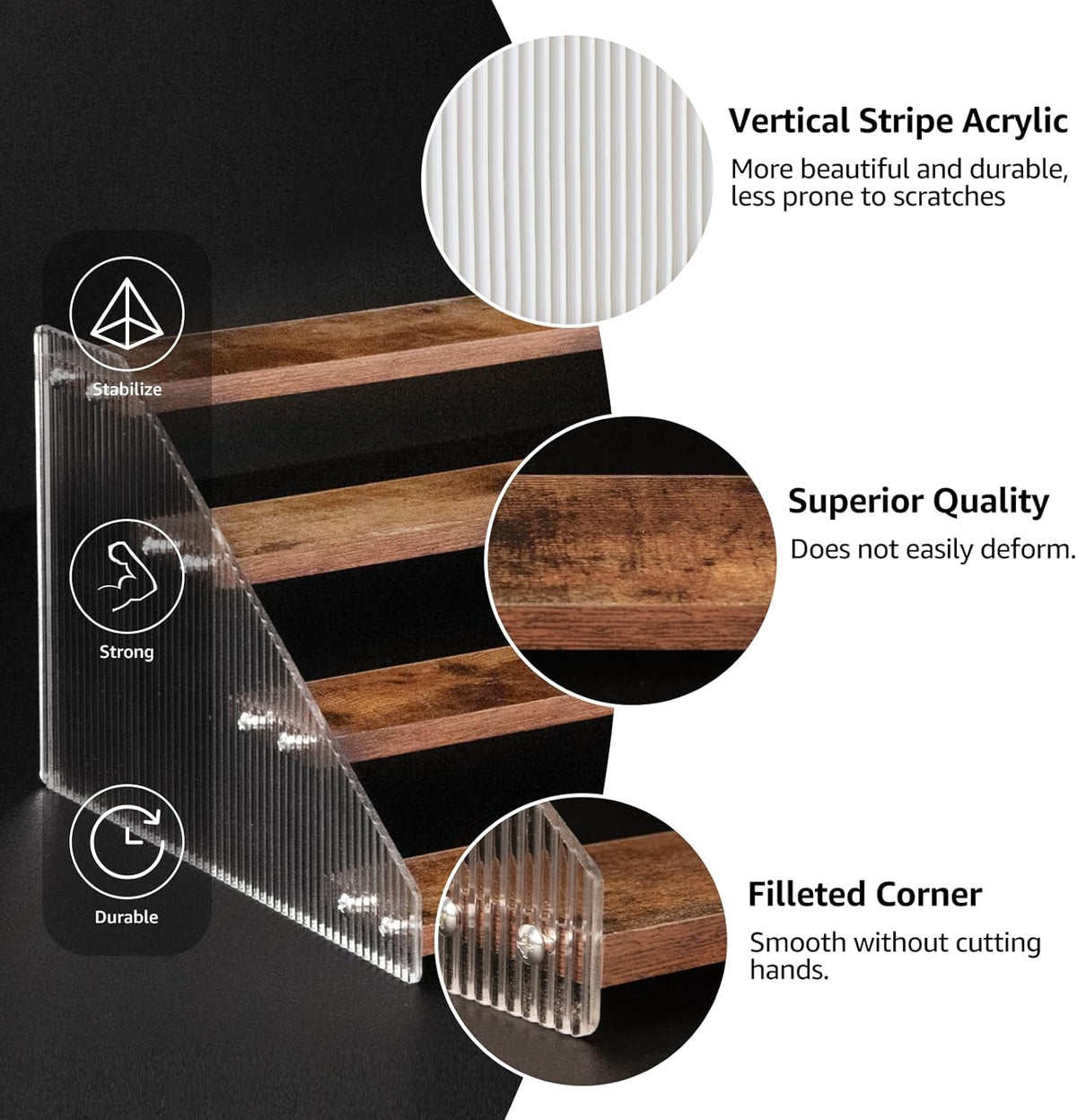 nianfeng Tiered Spice Rack, 4-Tier Spice Pantry Kitchen Cabinet Organizer, 12-Inch, Natural Wood Acrylic Stair Riser Stand, Countertop Seasoning Shelf (Rustic Brown)