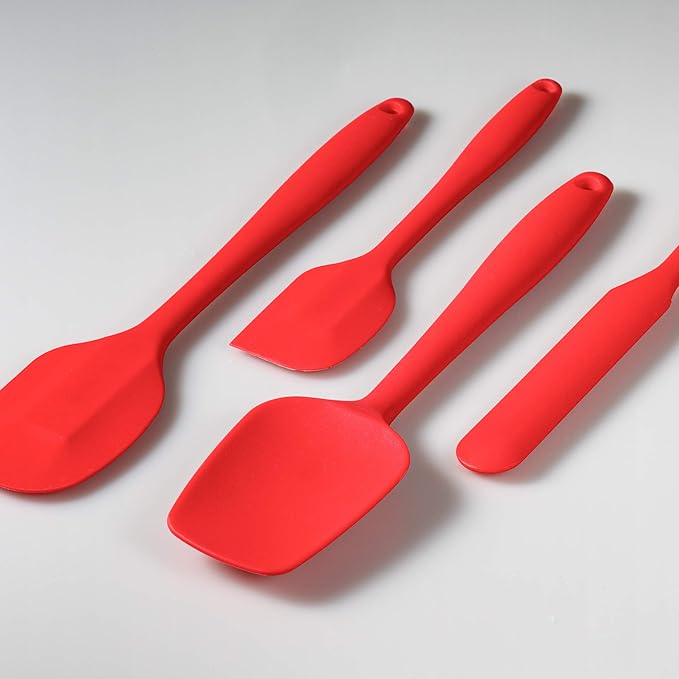 4 Piece Silicone Spatula Set, Flexible Heat Resistant Non-scratch Baking Cooking Rubber Spatulas with Stainless Steel Core, Red