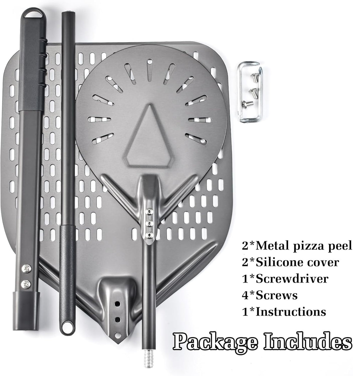 12 Inch + 8 Inch Perforated Peel Set, Turning Peel With Metal Handle, Spatula Paddle for Homemade Pizza Oven Accessories