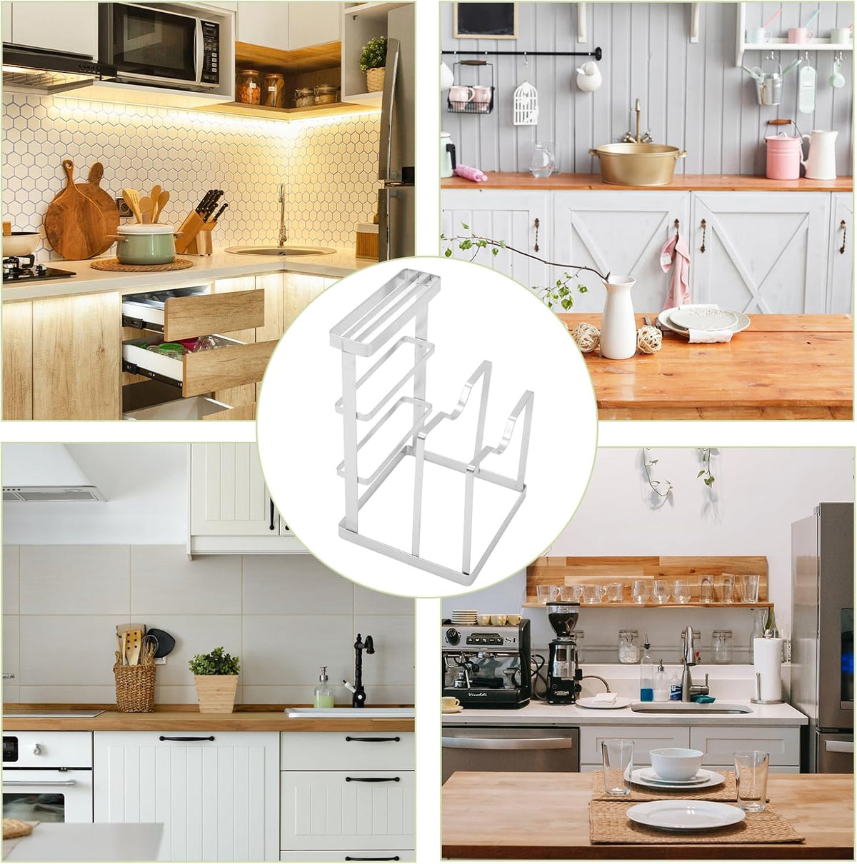 Stainless Steel Pot Lid Stand and Chopping Board Rack for Kitchen Countertop Organization, Knife Storage Block, Space-Saving Cooking Accessory