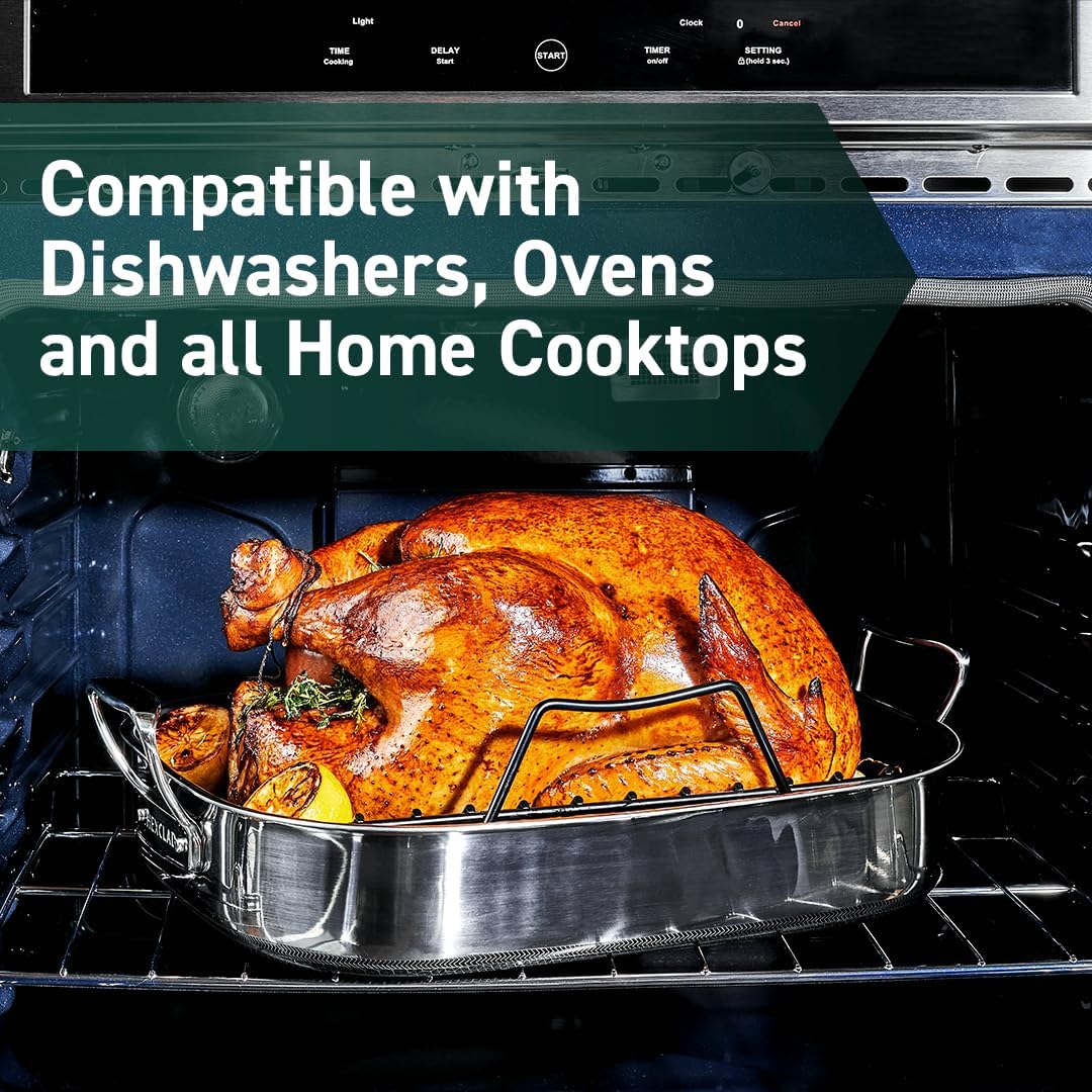 HexClad Hybrid Nonstick Roasting Pan with Rack, Dishwasher-Friendly, Oven-Safe Up to 900°F, Compatible with All Cooktops