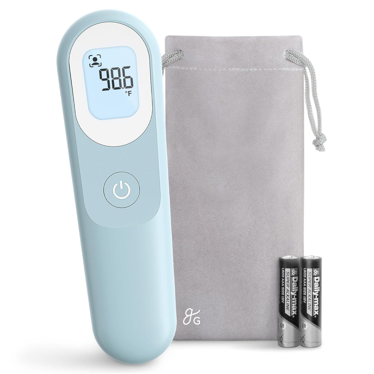 Greater Goods No-Touch Infrared Digital Thermometer for Adults, Kids, and Babies, Forehead Thermometer with Ergonomic Grip, Fever Alarm, Powder Blue