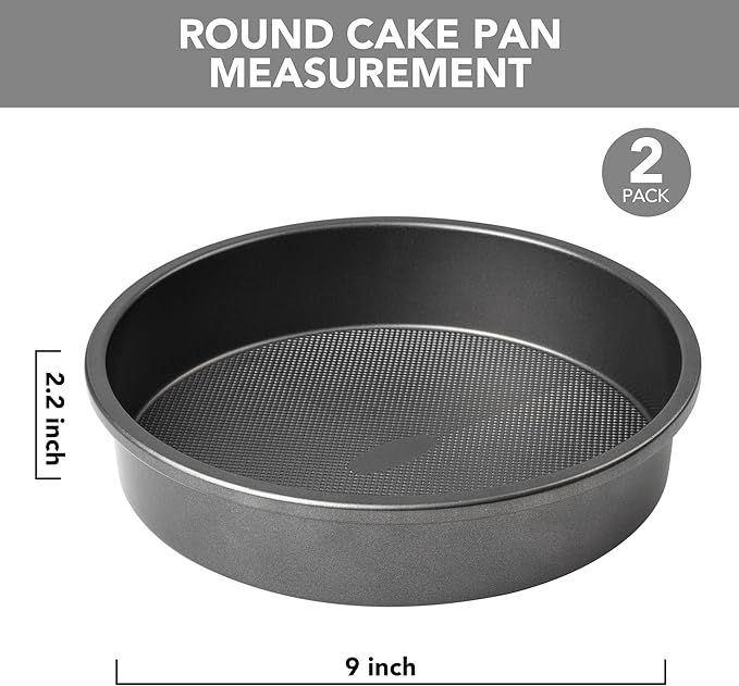 Tiawudi 9" Round Cake Pan Set of 2, 0.8mm Thick Heavy Duty Bakeware for Tiered & Layered Cakes, Nonstick Baking Pan with Diamond Texture for Even Heating, Cake Mold