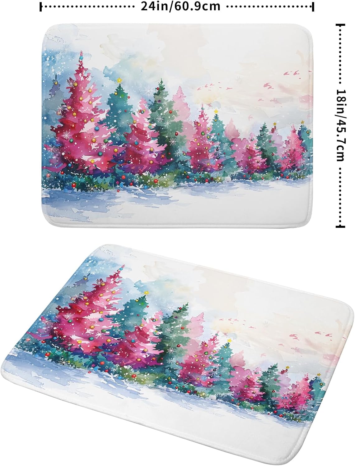 Decorative Christmas Dish Drying Mats Pink Green Xmas Tree Painting Rack Drainer Mats for Coffee Bar 18 X 24 Inch