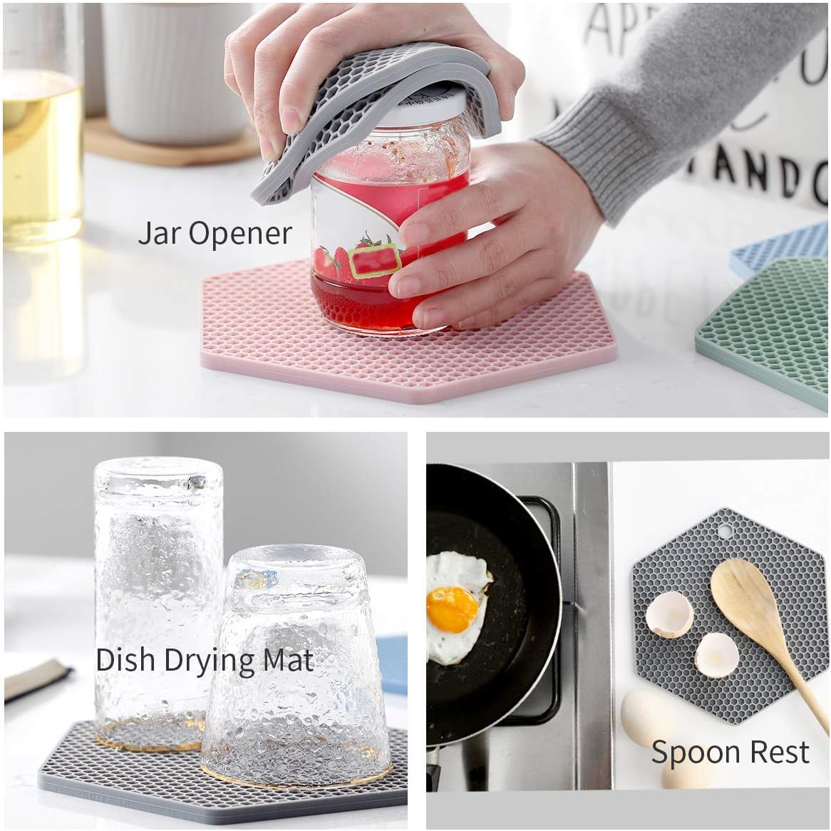 4 Packed Colorful Silicone Trivet Mats - DIY Different Size Dish Drying Mat, Hot Pot Holder for Pots & Pans, Non-Slip & Heat Resistant Kitchen Hot Pads for Countertops & Table, Assorted 4 Colors