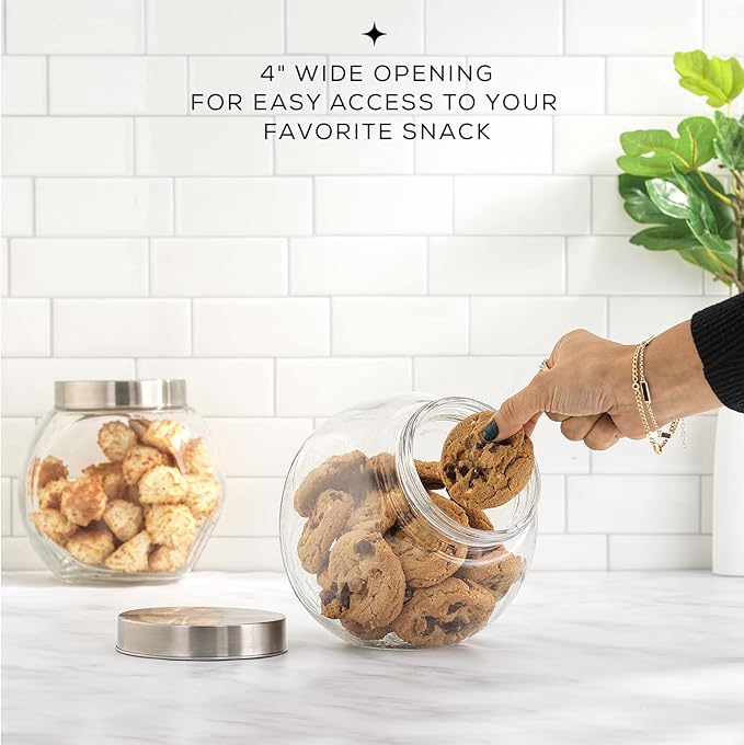 JoyJolt All-Sides Cookie Jar. Set of 2 Cookie Jars for Kitchen Counter with Lids, Candy Jar, Dog Treat Container, Laundry Detergent Container, Large Canisters, Half Gallon Glass Jar with Lid Airtight