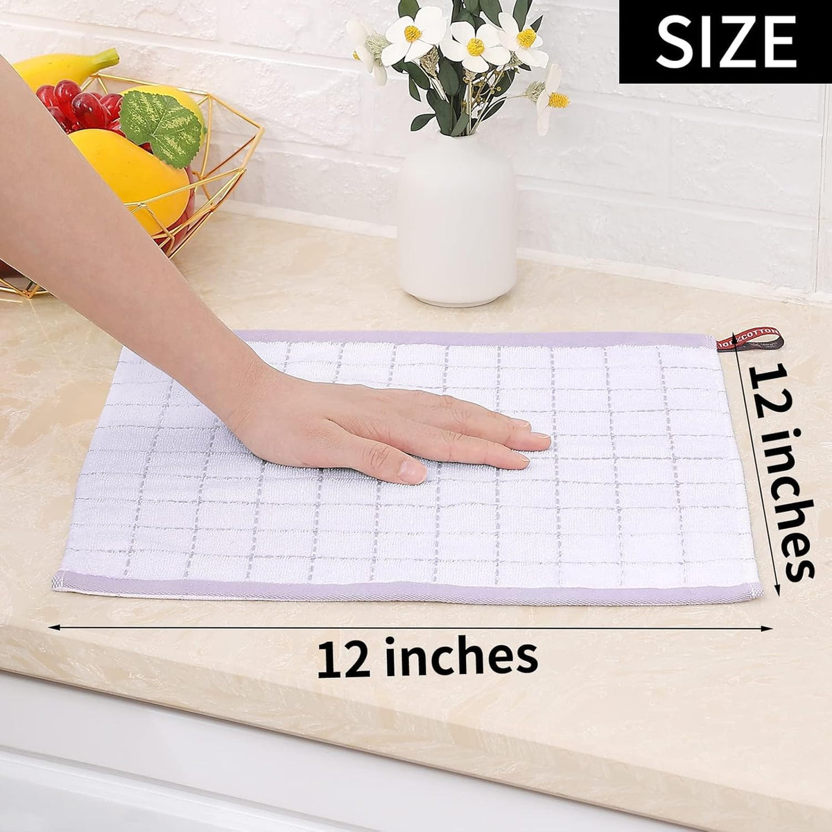 Homaxy 100% Cotton Terry Kitchen Dish Cloths, Ultra Soft and Absorbent Dish Towels for Kitchen, Suitable for Drying and Washing Dishes, 12 Pack, 12 x 12 Inches, White