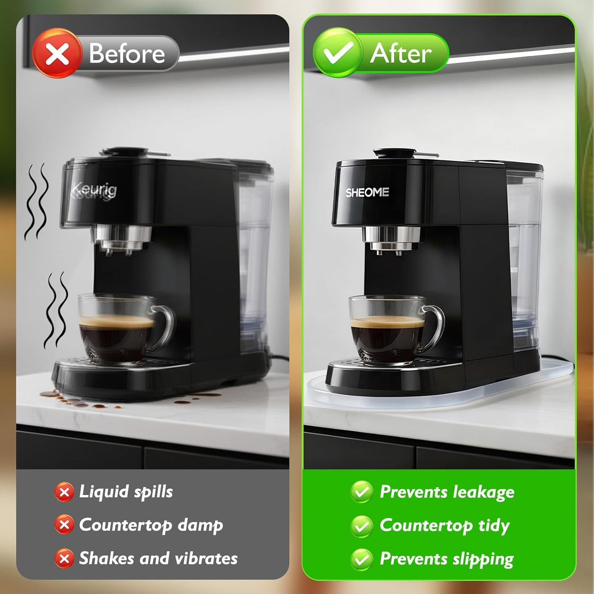 Silicone Coffee Mat,15.8"x 7.8"in Bar Mat for Countertop,Heat-Resistant,Non-Slip,Leak-Proof,Fit for Coffee Maker/Espresso Machine-Translucent