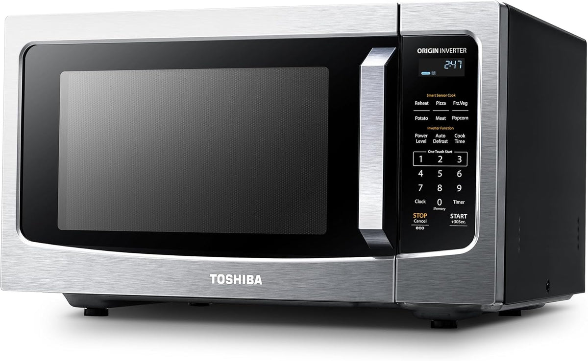 TOSHIBA ML-EM45PIT(SS) Countertop Microwave Oven with Inverter Technology, Kitchen Essentials, Smart Sensor, Auto Defrost, 1.6 Cu.ft, 13.6" Removable Turntable, 33lb.&1250W, Stainless Steel