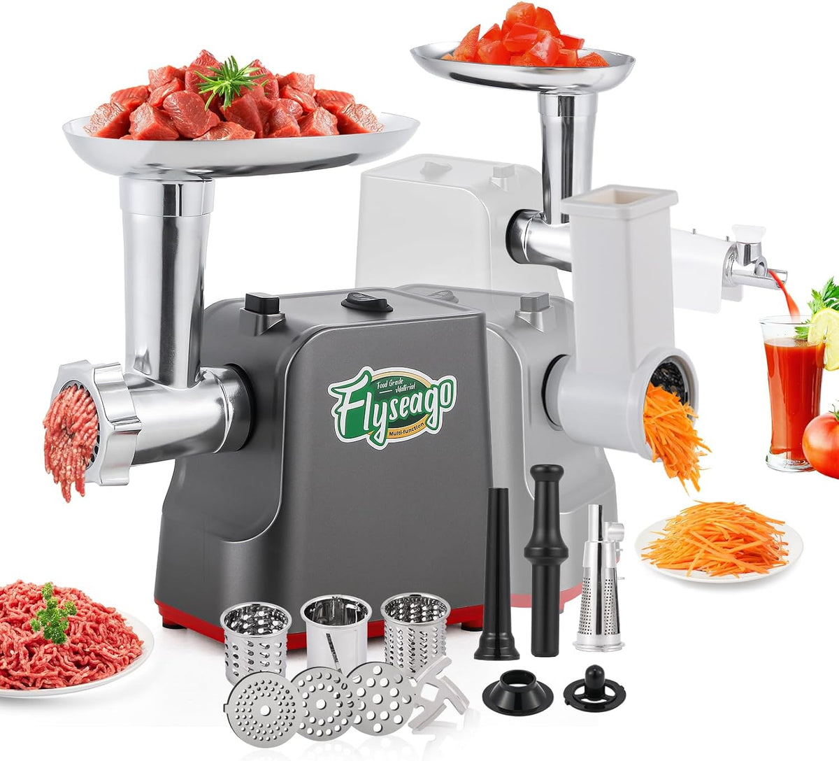 Meat Grinder Electric 9-In-1 Grinder 1700W For Meat with Attachments Sausage Maker, Kubbe Kit Stainless Steel Juicer, 3 Grinding Plates Meat Grinder for Home & Kitchen