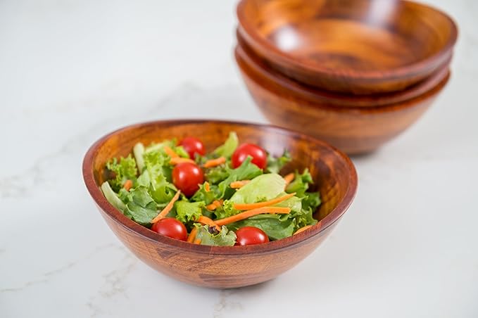 Lipper International Cherry Finished Wavy Rim Serving Bowls for Fruits or Salads, Matte, Small, 7.5" x 7.25" x 3", Set of 4 Bowls