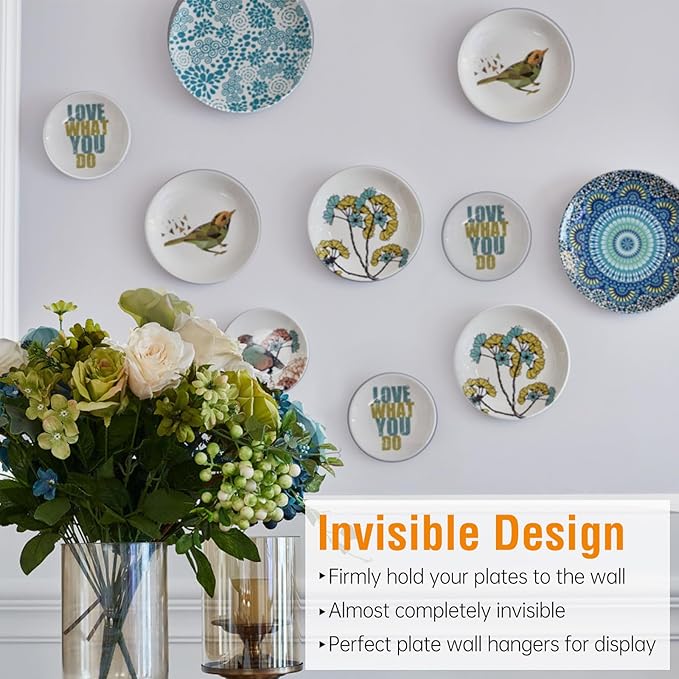 Bilillo 6 Pack Plate Hangers for The Wall, Suitable for 12-16 Inch Decorative Plate,Invisible Heavy Duty Wire Plate Holder with Wall Hooks, Plate Hangers for Displaying Plates, Platter, Dish (Black)