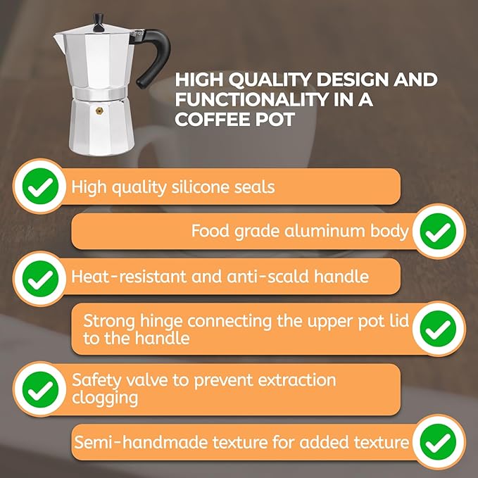 Aluminum 3 Cup 150ml Moka Pot Express Coffee Maker Stovetop Espresso Percolator Coffeemaker Italian Classic Style Brewing Greca Cafe Mocha Machine for Cafeteras Lover Camping Travel and Home Use 5oz