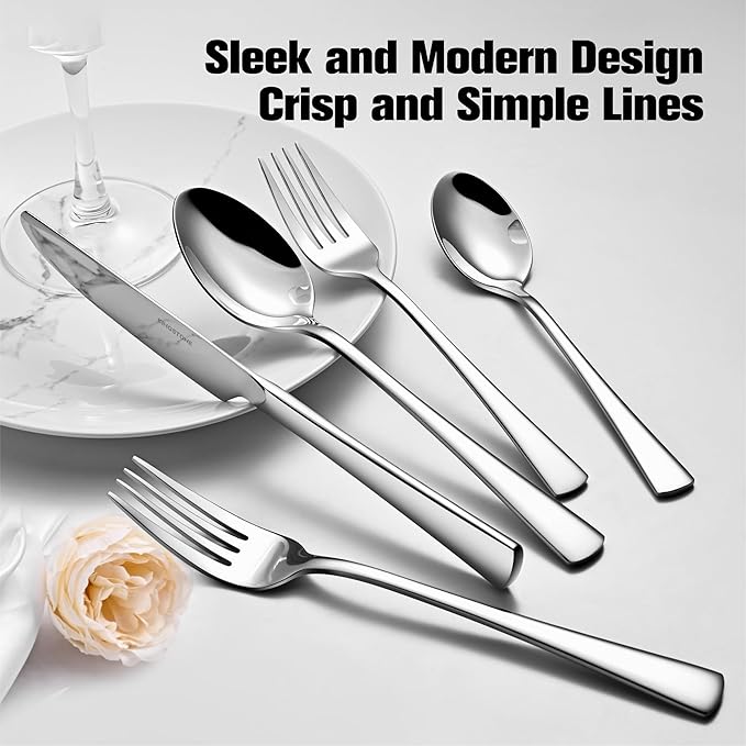 KINGSTONE 18/10 Stainless Steel Flatware, 20-Piece Forged Silverware Set for 4, Mirror Polished Cutlery Set Dishwaher Safe for Home, Restaurant, Wedding, Party