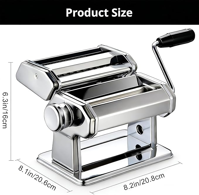 Pasta Maker, METLUCK Stainless Steel Pasta Machine Manual Roller Pasta Maker with 9 Thickness Settings for Spaghetti Linguine Fettuccine Lasagne, Includes Dough Cutter & Hand Crank
