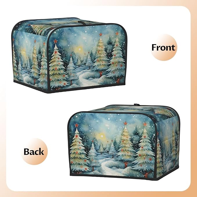 Toaster Cover 4 Slice Christmas Tree Watercolor Winter Forest Kitchen Small Appliance Covers with Pockets Dust and Fingerprint Protection