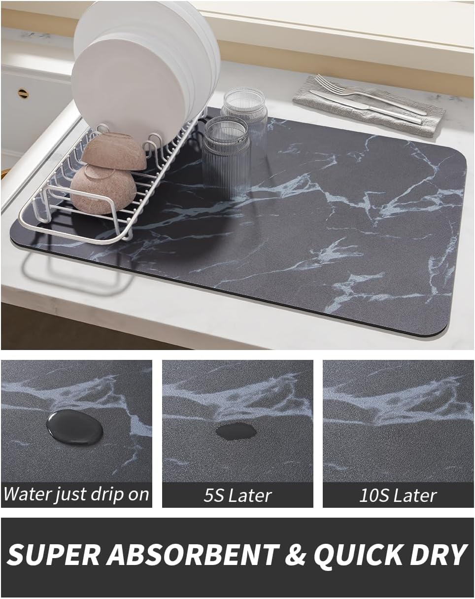 AMOAMI-Coffee Mat Hide Stain Rubber Backed Absorbent Dish Drying Mat for Kitchen Counter-Coffee Bar Accessories Fit Under Maker Machine Pot Espresso Machine Dish Rack 16"x24"