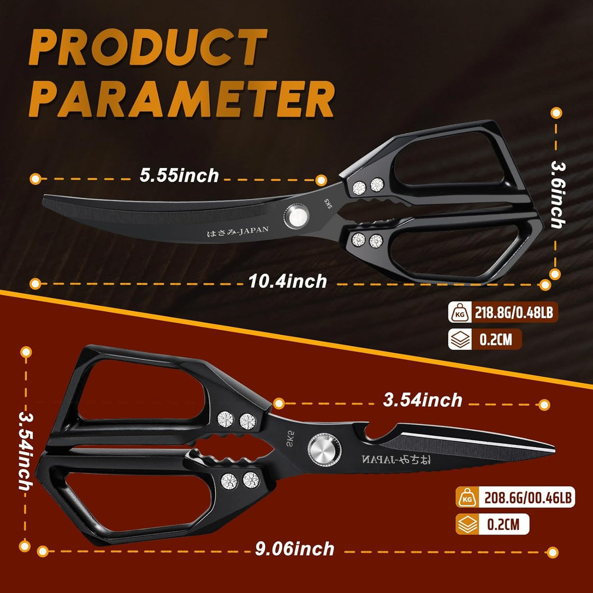 HUUSK Kitchen Scissors Set Black - Stainless Steel Kitchen Shears, Sharp Meat Scissors Dishwasher Safe, Heavy Duty Poultry Shears all Purpose, Japanese Cooking Scissor for Food, Chicken, and Turkey