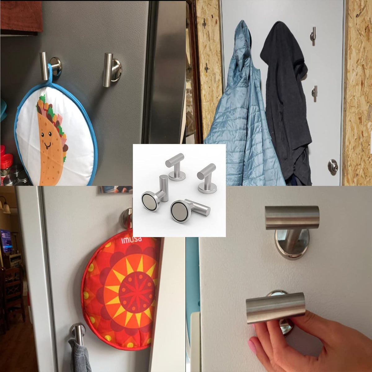 Magnetic Hooks Coat Magnet Hooks for Hanging,Magnetic Hooks Heavy Duty with Rare Earth Neodymium for Pot Holder,Grill,Refrigerator,Home,Kitchen,Workplace or Office.Pack of 4,Silver