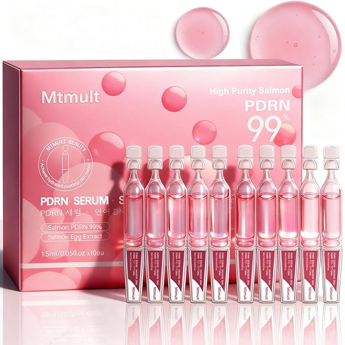 Mtmult Salmon PDRN Serum, Salmon DNA for Face, PDRN Serum - Intense Firming, Repairing, Moisturizing with Collagen, Glutathione, Hyaluronic Acid, 0.05 fl.oz x 10