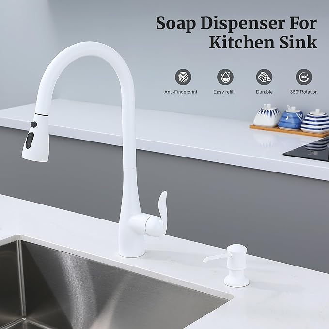 Sink Soap Dispenser for Kitchen Sink White Upgrade with 40" Silicone Extension Tube Kit, Connect to Your Soap Bottle Directly