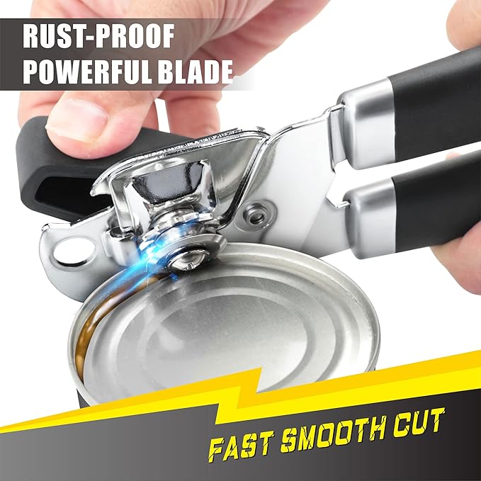 PrinChef Manual Can Openers with Magnet, No-Trouble-Lid-Lift, Handheld Can Opener Smooth Edge with Sharp Blade, Large Effort-Saving Handles, Easy Grip & Heavy Duty, Black