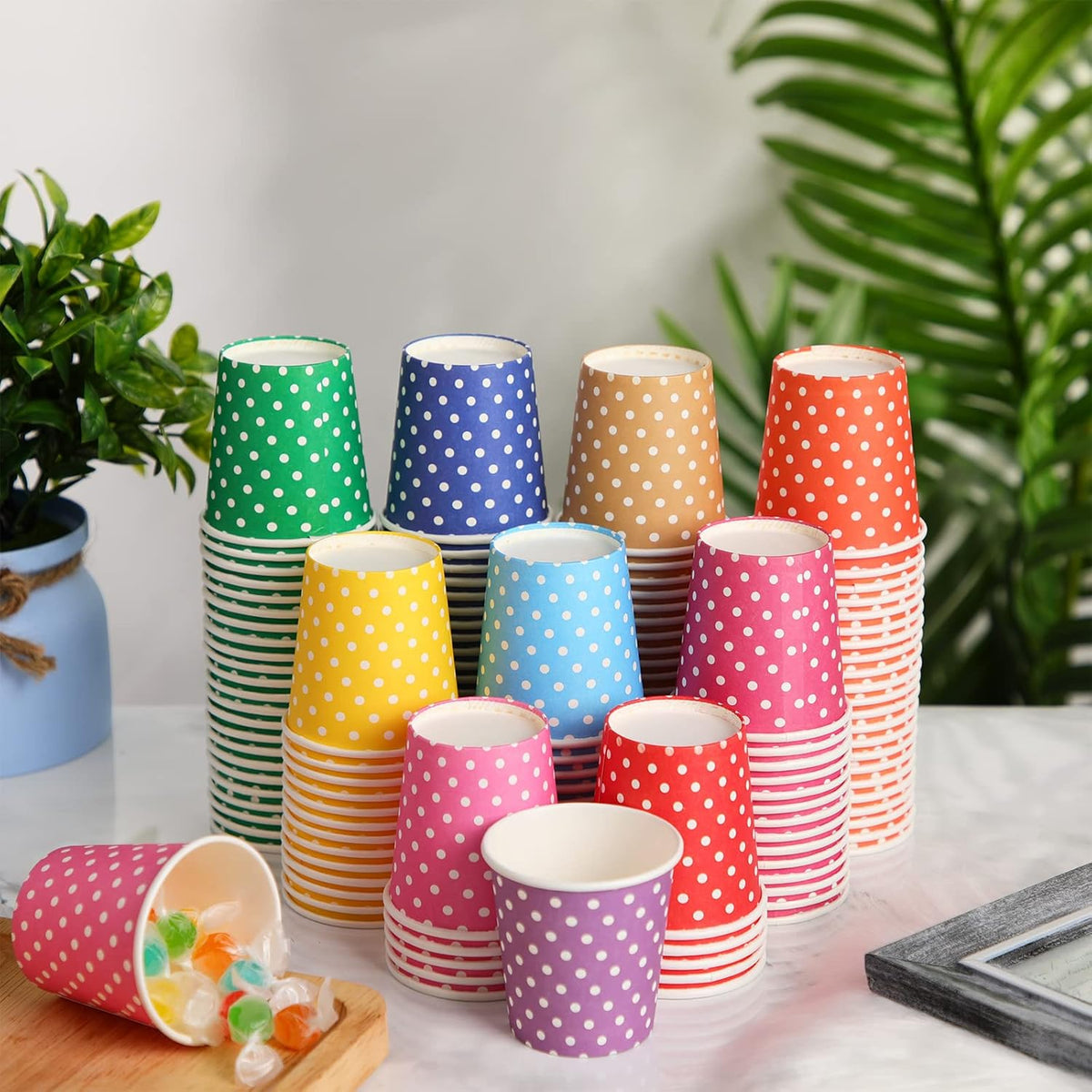 Thenshop 1000 Pack 5oz Paper Cups, Multicolor Small Disposable Cups, Dot Beverage Drinking Mini Mouthwash for Parties, Picnic, Travel, Barbecues and Event, 10 Colors