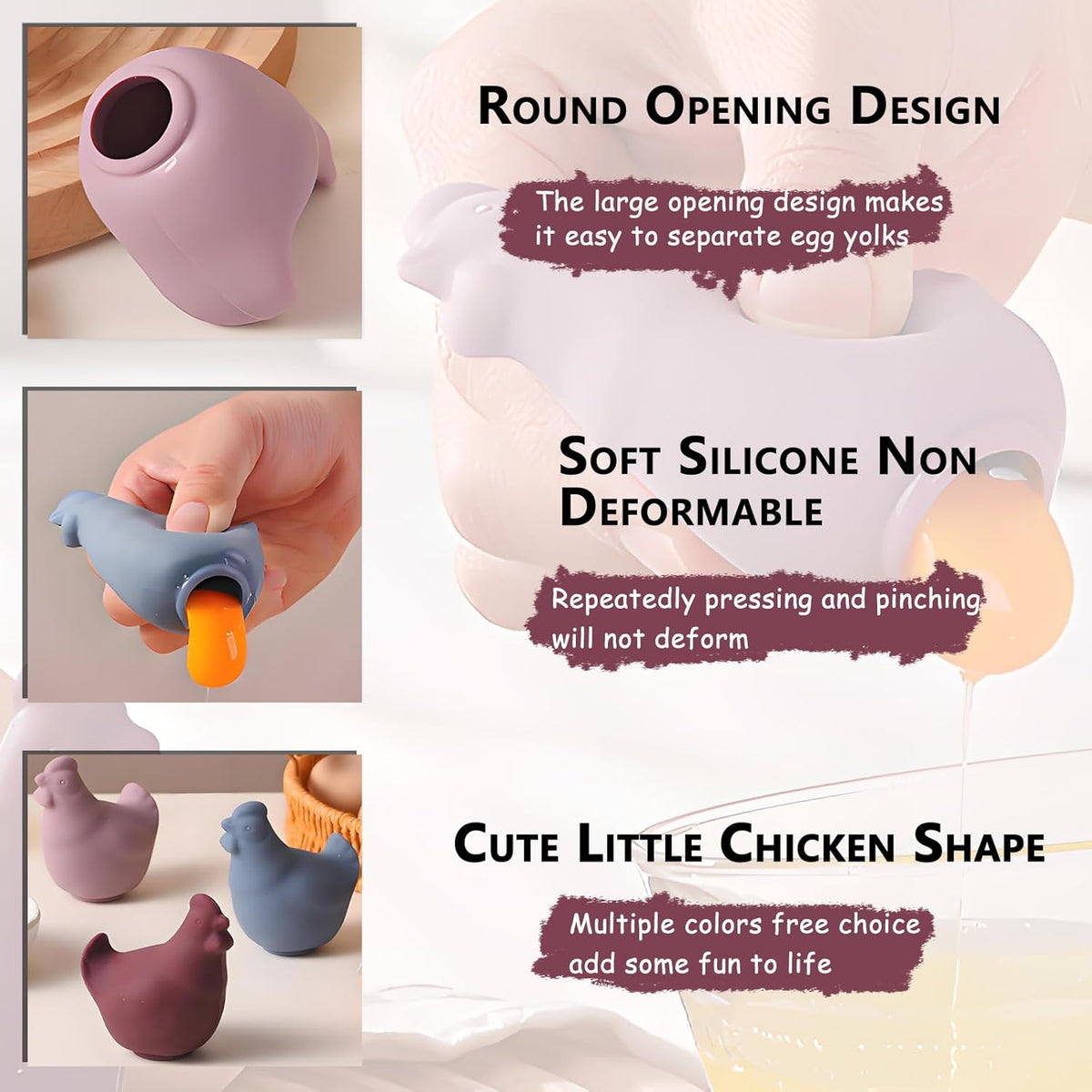 New Egg Separator for Raw Eggs, Egg Yolk Separator, Baking Tools for Home Chefs & Cooking, No Mess & Dishwasher Safe （Silicone Dark Red）