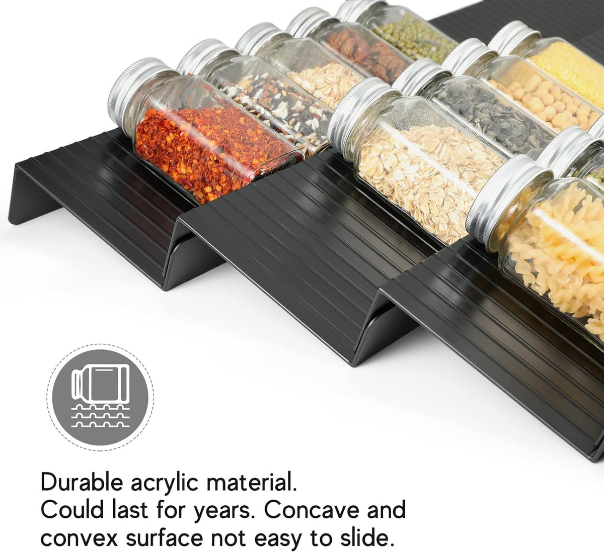 Spice Drawer Organizer, 4 Tier - 8 Pack Black Acrylic Drawer Seasoning Organizer, Expandable from 11'' to 22'', Premium Kitchen Spice Rack Organizers and Storage for Drawer