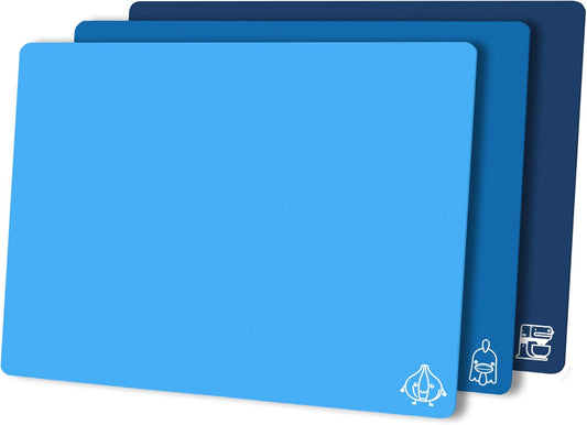 ZVP Flexible Plastic Cutting Board Set of 3 Gradient Color, Colorful Chopping Boards, BPA Free Mats, Non Slip, Dishwasher Safe, 15×12 Inch, Blue Multi-Color
