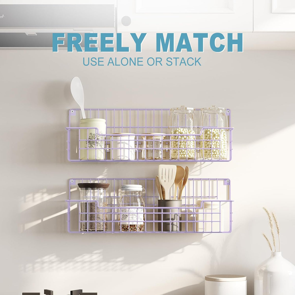 Spice Rack Wall Mount, Spice Organizer for Cabinet & Pantry Door, Set of 4 Hanging Spice Rack Saving Space for Kitchen, Purple