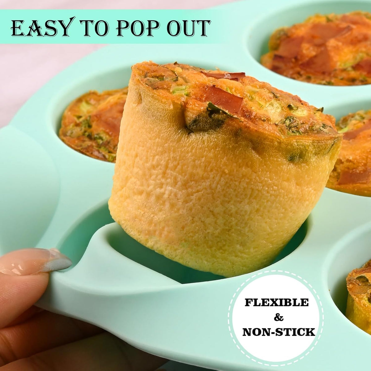 Sakolla 2 Pack Silicone Egg Bite Molds for Air Fryer, Nonstick 7 Cups Air Fryer Muffin Pan for Baking Egg Bite, Mini Muffins, Tart, Mini Cupcake and Quiche (Pink + Green)