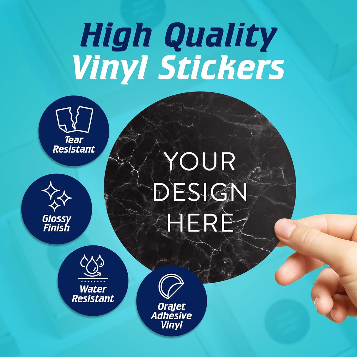 100 Custom Vinyl Stickers - Upload Your own Image, Text, Design, Logo - Personalized Logo Labels for Handmade, Packaging, Bottle, Jars, Candle, Brand Stickers (Black Marble, 6x6)