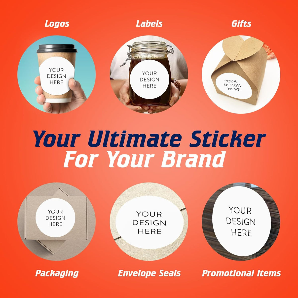 100 Custom Vinyl Stickers - Upload Your own Image, Text, Design, Logo - Personalized Logo Labels for Handmade, Packaging, Bottle, Jars, Candle, Brand Stickers (White, 6x6)