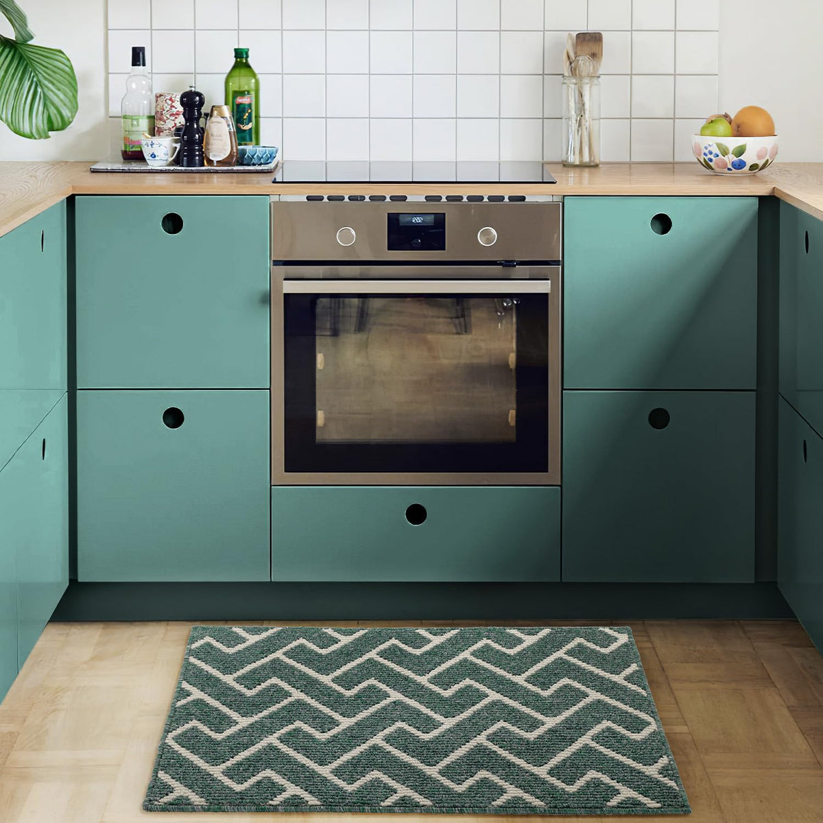 hicorfe Kitchen Rugs and Mats Sets,Super Absorbent Polypropylene Non-Slip Rug,Soft Comfort Floor Mat,Washable for Kitchen,Hallway,Office,Sink,Laundry(20" x 31.5",Dark Green)