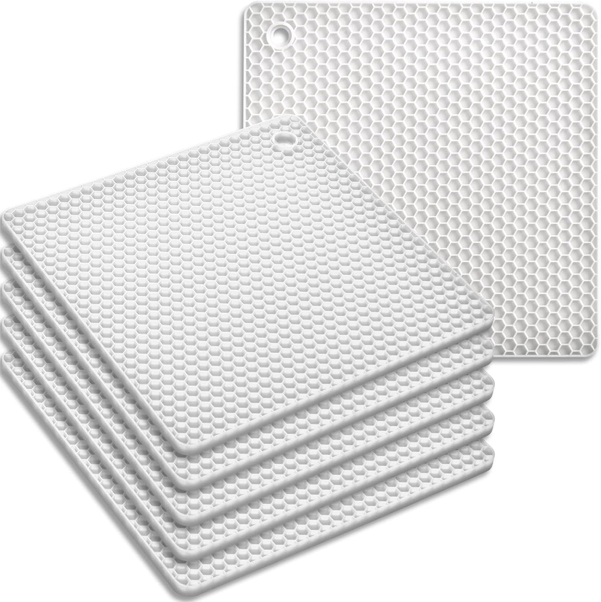 homEdge Silicone Square Trivets Mat, 6 Packs Multipurpose Non Slip Heat Resistant Pot Holder-White