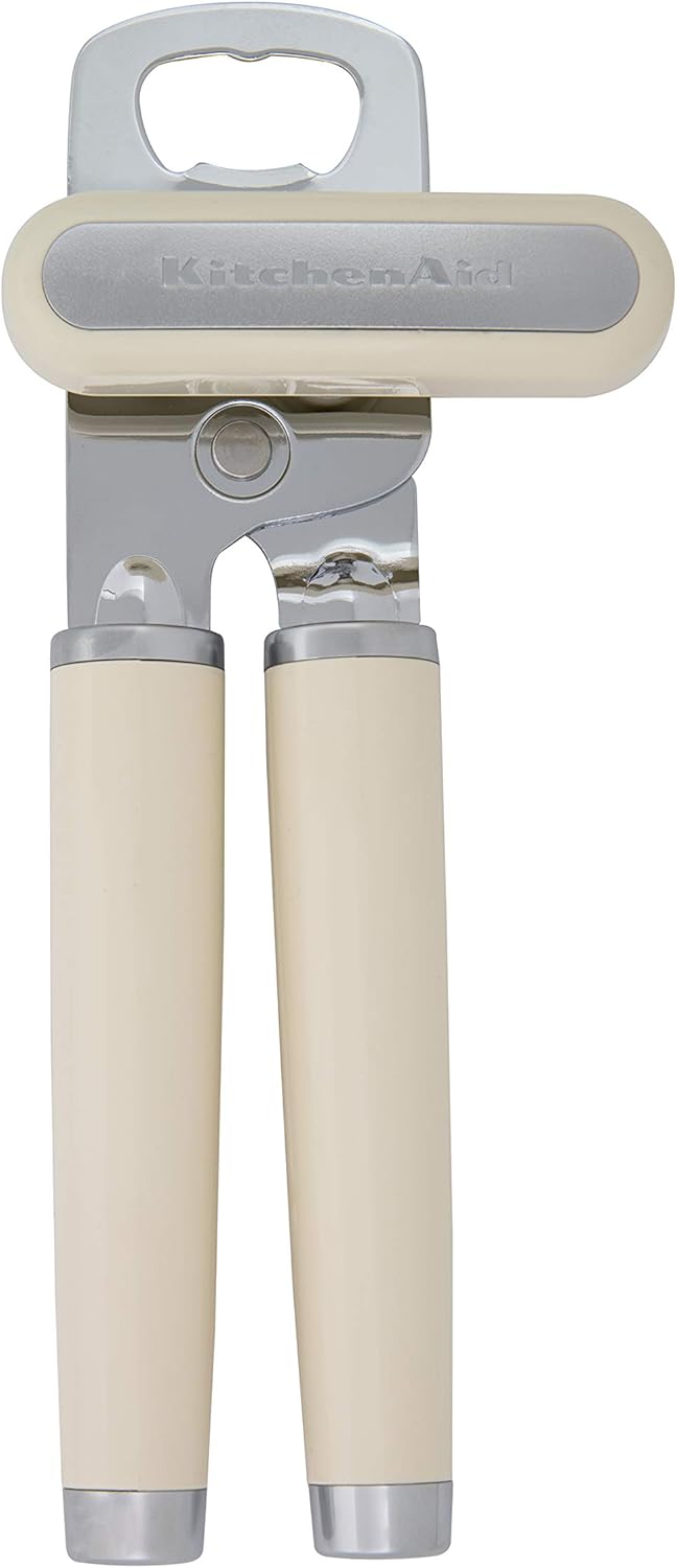 KitchenAid Classic Multifunction Can Opener and Bottle Opener Easy to Use, Razor Sharp Stainless Steel Cutting Wheel, Soft Ergonomic Handles, Almond Cream