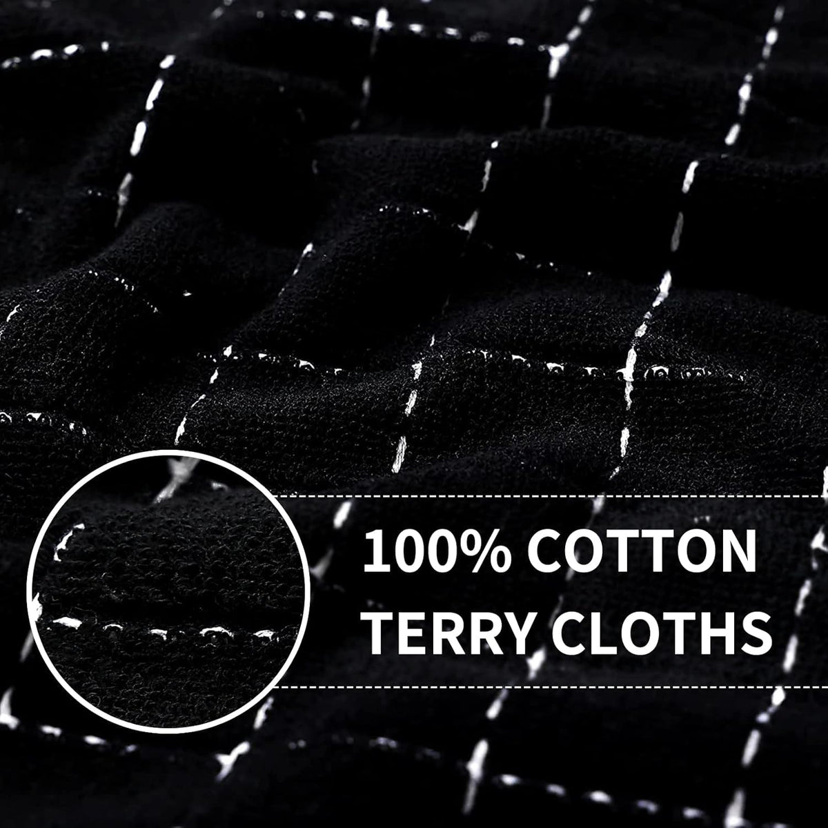 Homaxy 100% Cotton Terry Kitchen Towels(Navy+Grey+Black, 13 x 28 inches), Checkered Designed, Soft and Super Absorbent Dish Towels, 6 Pack