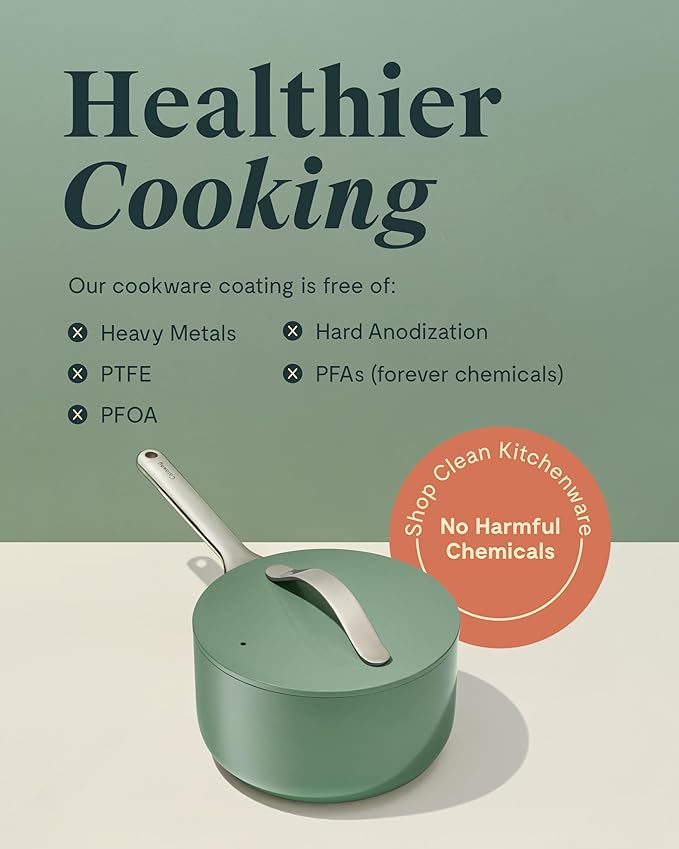 Caraway Nonstick Ceramic Sauce Pan with Lid (1.75 qt) - Non Toxic, PTFE & PFOA Free - Oven Safe & Compatible with All Stovetops (Gas, Electric & Induction) - Black